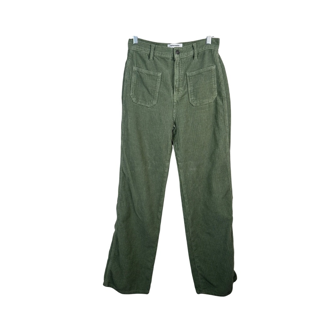 Reformation Alyssa Corduroy Pants Women 27 Green Excellent Wide Leg High Rise